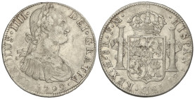 Spanish Monarchy

Charles IV

8 Reales. 1792. MÉXICO. F.M. 26,76 grs. (Golpecitos, hojitas en reverso). AC-954. MBC.