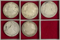 Spanish Monarchy

Charles IV

Lote 5 monedas 8 Reales. 1793 a 1804. 1800 Lima I.J., 1793 MéxicoF.M. y 1804 México T.H., 1799 Potosí P.P. y 1802 Po...