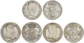 Spanish Monarchy

Ferdinand VII

Lote 3 monedas 2 (2) y 4 Reales. 1813, 14, 23. MADRID G.J. (2) y SEVILLA R.D. 4 Reales 1823 Tipo cabezón módulo 2...