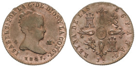 Spanish Monarchy

Elisabeth II

4 Maravedís. 1847. JUBIA. 4,45 grs. (Acuñación floja en partes). Restos de brillo original. AC-73. EBC.