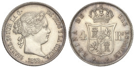 Spanish Monarchy

Elisabeth II

4 Reales. 1859. MADRID. 5,2 grs. (Golpe en canto). Leve pátina. AC-465. EBC-.
