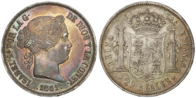 Spanish Monarchy

Elisabeth II

20 Reales. 1861. MADRID. 25,81 grs. Bonita pátina irisada. AC-619. MBC+.