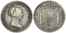 Spanish Monarchy

Elisabeth II

20 Reales. 1855. SEVILLA. 25,62 grs. (Golpecitos). Leve pátina. AC-632. MBC-.
