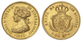 Spanish Monarchy

Elisabeth II

40 Reales. 1862. MADRID. 3,36 grs. AC-681. MBC+.