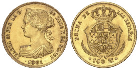 Spanish Monarchy

Elisabeth II

100 Reales. 1861. MADRID. 8,37 grs. AC-788. EBC-.