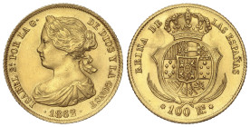 Spanish Monarchy

Elisabeth II

100 Reales. 1862. MADRID. 8,31 grs. AC-789. MBC+.