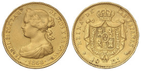 Peseta Period

Provisional Government and I Republic

10 Escudos. 1868 (*18-73). MADRID. 8,3 grs. (Sirvió de joya). AC-41. MBC-.