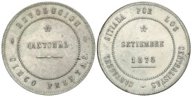 Peseta Period

Cantonal Revolution

5 Pesetas. 1873. CARTAGENA. 86 perlas en anverso y 90 perlas en reverso. Anverso y reverso no coincidente, tip...