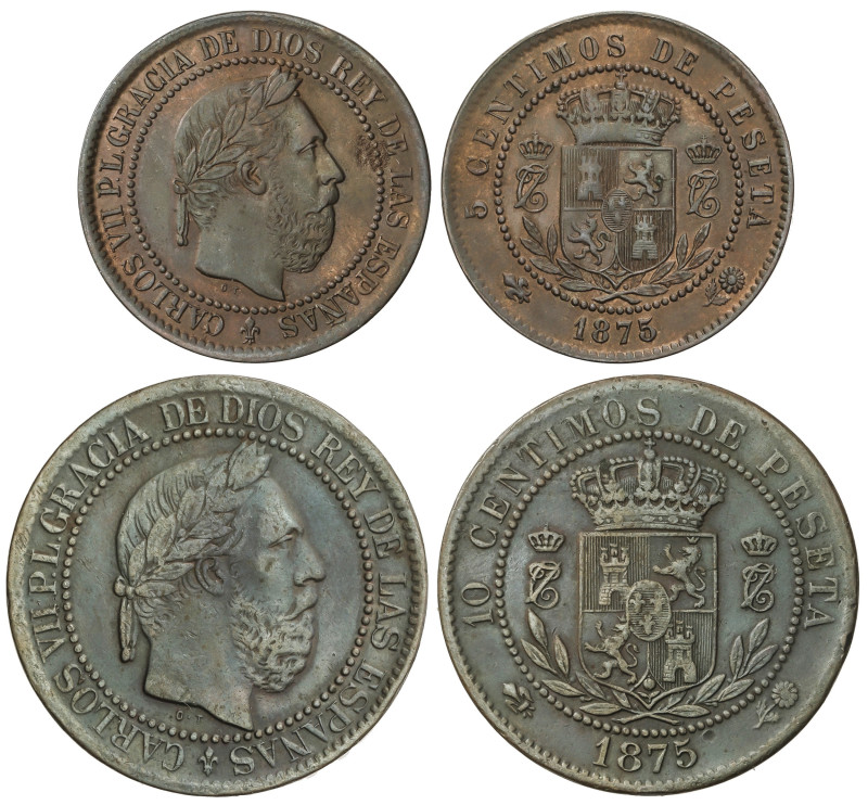 Peseta Period

Charles VII, Pretender

Lote 2 monedas 5 y 10 Céntimos. 1875....