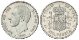 Peseta Period

Alfonso XII

1 Peseta. 1883 (*18-83). M.S.-M. (Rayitas y algo limpiada). MBC+.