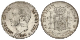 Peseta Period

Alfonso XII

1 Peseta. 1885 (*18-86). M.S-M. (Golpecito en reverso). EBC-.