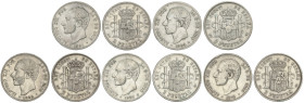 Peseta Period

Alfonso XII

Lote 5 monedas 2 Pesetas. 1879 a 1884. 1879 (*18-79) E.M.-M., 1881 (*18-81) M.S.-M., 1882 (*18-82) M.S.-M., 1883 (*_-8...