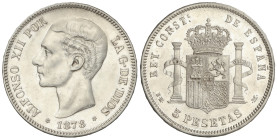 Peseta Period

Alfonso XII

5 Pesetas. 1878 (*18-78). E.M.-M. (Rayitas). Restos de brillo.
 EBC-.