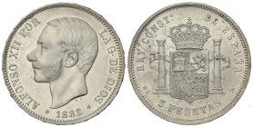 Peseta Period

Alfonso XII

5 Pesetas. 1882 (*18-82). M.S.-M. EBC/EBC-.