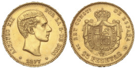 Peseta Period

Alfonso XII

25 Pesetas. 1877 (*18-77). D.E.-M. (Golpecitos, algo limpiada). EBC-.