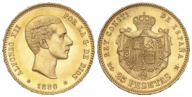 Peseta Period

Alfonso XII

25 Pesetas. 1880 (*18-80). M.S.-M. Brillo original. EBC+.