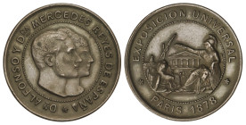 Peseta Period

Alfonso XII

Medalla Expo Universal París. 1878. Anv.: Dn ALFONSO y Dña MERCEDES REYES DE ESPAÑA. Cabezas acodadas a derecha. Rev.:...