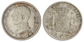 Peseta Period

Alfonso XIII

50 Céntimos. 1910 (*1-0). P.C.-V. Ligera pátina irregular. EBC-.