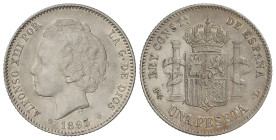 Peseta Period

Alfonso XIII

1 Peseta. 1893 (*18-93). P.G-L. (Leves golpecitos en gráfila). Pátina. EBC-.