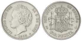 Peseta Period

Alfonso XIII

1 Peseta. 1893 (*18-93). P.G.-L. (Algo limpiada). EBC-.