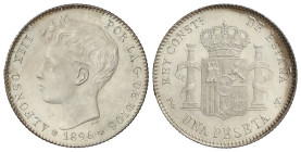 Peseta Period

Alfonso XIII

1 Peseta. 1896 (*18-96). P.G-V. (Ínfimas rayitas). Brillo original.
 EBC+.