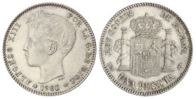 Peseta Period

Alfonso XIII

1 Peseta. 1902 (*19-02). S.M-V. ESCASA ASI. EBC.