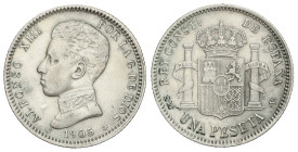 Peseta Period

Alfonso XIII

1 Peseta. 1905 (*19-05). S.M.-V. (Golpecitos). MBC.