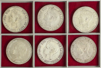 Peseta Period

Alfonso XIII

Lote 6 monedas 5 Pesetas. 1894 a 1899. Algunas estrellas visibles. (La mayoría limpiadas). A EXAMINAR. MBC- a EBC-.