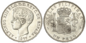 Peseta Period

Alfonso XIII

1 Peso. 1897. MANILA. S.G.-V. (Oxidaciones limpiadas, rayitas). EBC-.