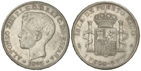 Peseta Period

Alfonso XIII

1 Peso. 1895. PUERTO RICO. P.G.-V. (Rayitas y algo limpiada). MBC/MBC+.