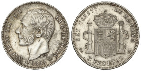 Peseta Period

Counterfeit Coins

5 Pesetas. 1884 (*18-84). M.S-M. 24,64 grs. AR. (Hojita en anverso). MBC+.