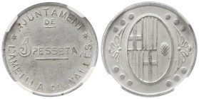 Peseta Period

Local Issues of the Civil War

1 Pesseta. Aj. de L´ AMETLLA DEL VALLÈS. Encapsulada por NGC AU58 (nº 6493358-004). Al. AC-5; RGH-62...