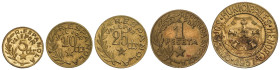 Peseta Period

Local Issues of the Civil War

Serie 5 monedas 5 Céntimos a 2, 50 Pesetas. 1937. C.M de MENORCA. Latón. AC-20/24; HG-203/207; Vti-L...