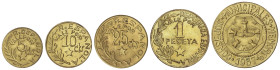 Peseta Period

Local Issues of the Civil War

Serie 5 monedas 5 Céntimos a 2, 50 Pesetas. 1937. C.M. de MENORCA. Latón. AC-20/24; HG-203/207; Vti-...