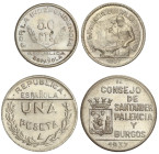 Peseta Period

Local Issues of the Civil War

Lote 2 monedas 50 Céntimos y 1 Peseta. 1937. CONSEJO de SANTANDER, PALENCIA Y BURGOS. CuNi. 50 Cénti...