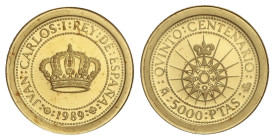 Peseta Period

V Century Discovery of America

5.000 Pesetas. 1989. 1,68 grs. AU (999). Serie I. Rosa de los Vientos. En estuche original con cert...