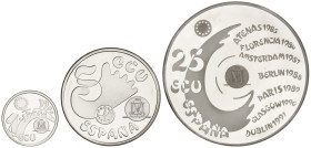 Peseta Period

Ecu Issues

Lote 3 monedas 1, 5 y 25 Ecu. 1992. MADRID CAPITAL EUROPEA DE LA CULTURA. AR. Puerta de Alcalá, Carlos III y Palacio Re...