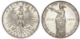 World Coins

German States

Thaler. 1862. FRANKFURT. 18,46 grs. AR. Festival Nacional de Tiro. (Golpecitos). KM-371. MBC+.