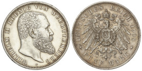 World Coins

German States

5 Mark. 1908-F. WILHELM II. WURTTEMBERG. 27,71 grs. AR. (Golpecitos). KM-632. EBC-.