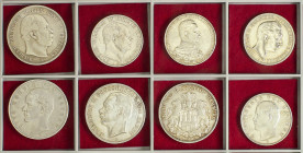 World Coins

German States

Lote 8 monedas Thaler, 3 Mark (3) y 5 Mark (4). 1859 a 1913. BADEN, BAVARIA, HAMBURG y PRUSSIA. AR. Todas diferentes. ...