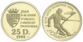World Coins

Andorra

25 Diners. 1993. 7,81 grs. AU (583). Olimpiada Invierno Lillehammer´94: esquiador. Tirada: 6.000 piezas. Fr-19; KM-81. PROOF...
