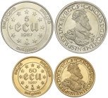 World Coins

Belgium

Lote 2 monedas 5 y 50 Ecu. 1987. AU (17, 27 grs 900) + AR. 30 aniversario Tratado de Roma - Carlos V. Fr-427; KM-166, 167. F...