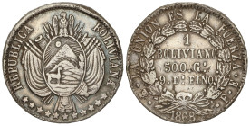 World Coins

Bolivia

1 Boliviano. 1868. F.E. 24,86 grs. (Golpecitos en canto, canto irregular). Pátina. KM-152.2. MBC.