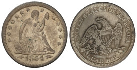 World Coins

United States of America

Quarter Dollar. 1854. 6,1 grs. AR. Seated Liberty, arrows. Pátina. KM-81. MBC+.