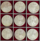 World Coins

United States of America

Lote 9 monedas 1 Dollar. 2000 (5) y 2001 (4). AR. Walking liberty. KM-273. SC.