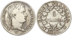 World Coins

France

5 Francs. 1811-M. NAPOLEON EMPEREUR. TOULOUSE. 24,69 grs. AR. (Limpiada). KM-694.10. MBC-.