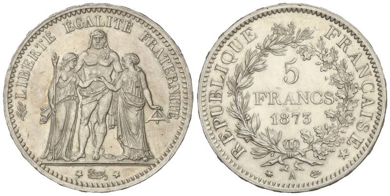 World Coins

France

5 Francs. 1873-A. III REPÚBLICA. PARÍS. 24,83 grs. Grup...