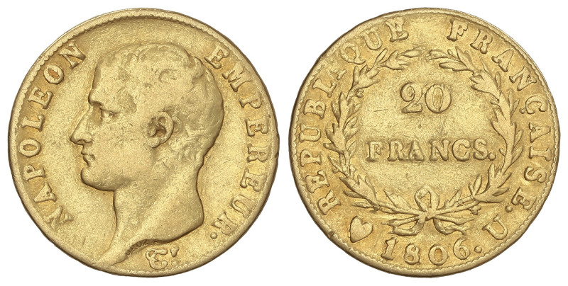 World Coins

France

20 Francs. 1806-U. NAPOLEON EMPEREUR. TORINO. 6,34 grs....