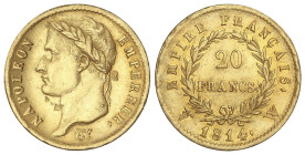 World Coins

France

20 Francs. 1814-W. NAPOLEON EMPEREUR. LILLE. Rev.: EMPIRE FRANÇAIS. 6,42 grs. AU (900). (Limpiada, hojitas en anverso). Fr-51...