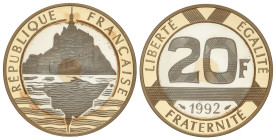 World Coins

France

20 Francs. 1992. 12,61 grs. AU (750), AR, AE. Mont Saint Michel. En estuche original con certificado. KM-1008.2a. PROOF.